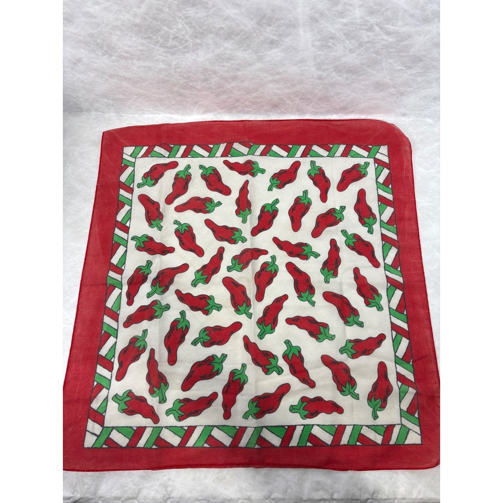 Vintage Red Chili Pepper Bandana Cotton Southwestern Scarf Handkerchief